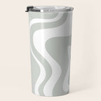 Liquid Swirl Abstract Pattern in Light Sage Gray and White Travel Mug Gallery Image 3