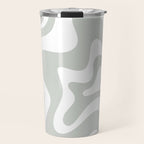 Liquid Swirl Abstract Pattern in Light Sage Gray and White Travel Mug Gallery Image 1