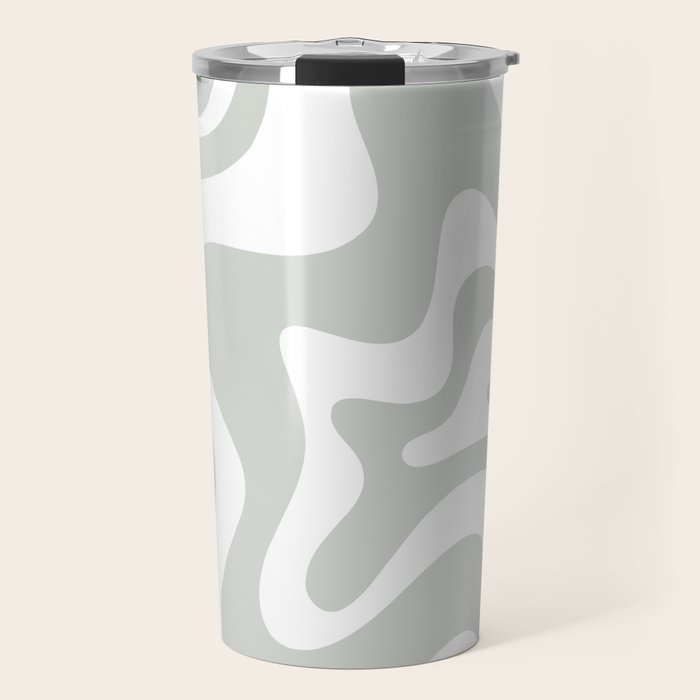 Liquid Swirl Abstract Pattern in Light Sage Gray and White Travel Mug Gallery Image 1