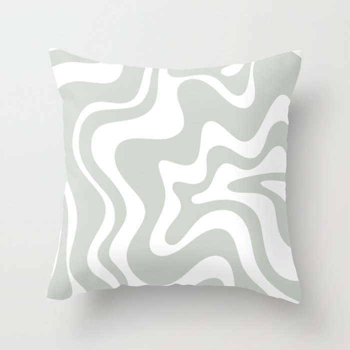 Liquid Swirl Abstract Pattern in Light Sage Gray and White Throw Pillow Gallery Image 6