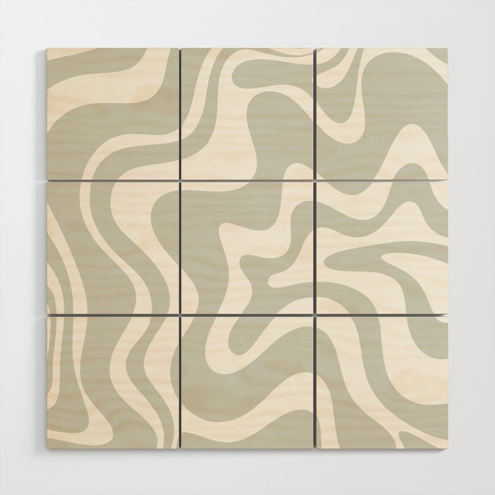 Liquid Swirl Abstract Pattern in Light Sage Gray and White Wood Wall Art Gallery Image 1