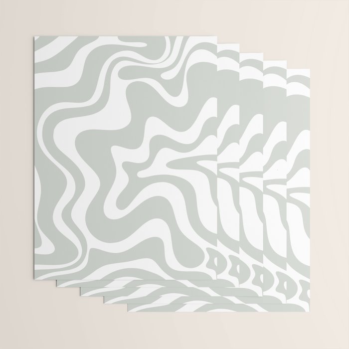 Liquid Swirl Abstract Pattern in Light Sage Gray and White Wrapping Paper Gallery Image 3