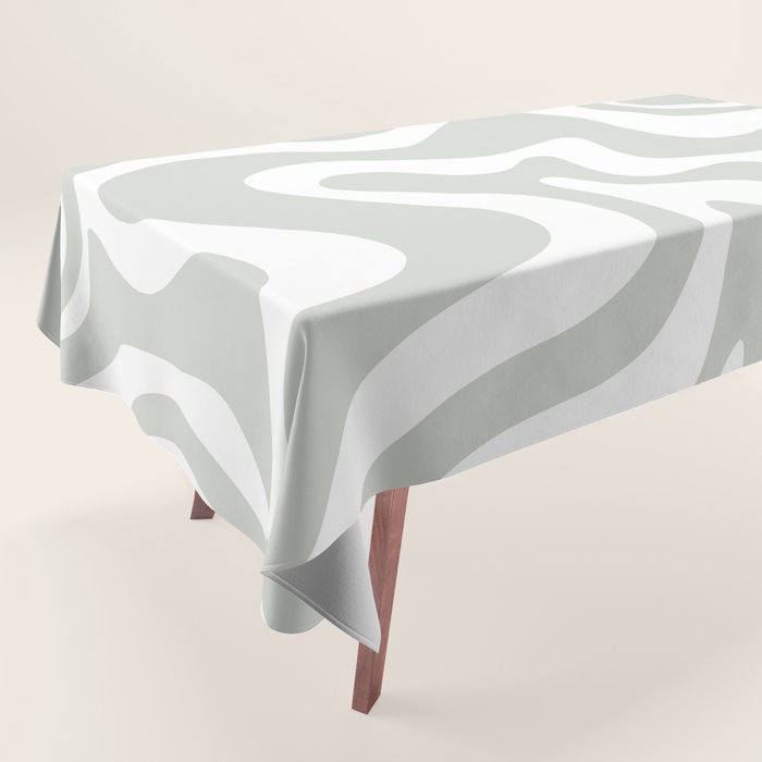 Liquid Swirl Abstract Pattern in Light Sage Gray and White Tablecloth Gallery Image 1