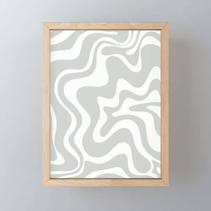 Liquid Swirl Abstract Pattern in Light Sage Gray and White Mini Art Print Gallery Image 1
