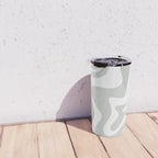 Liquid Swirl Abstract Pattern in Light Sage Gray and White Travel Mug Gallery Image 4