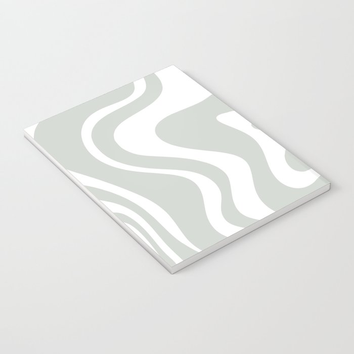 Liquid Swirl Abstract Pattern in Light Sage Gray and White Notebook Gallery Image 3