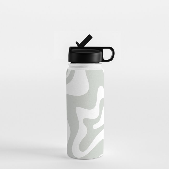 Liquid Swirl Abstract Pattern in Light Sage Gray and White Water Bottle Gallery Image 1