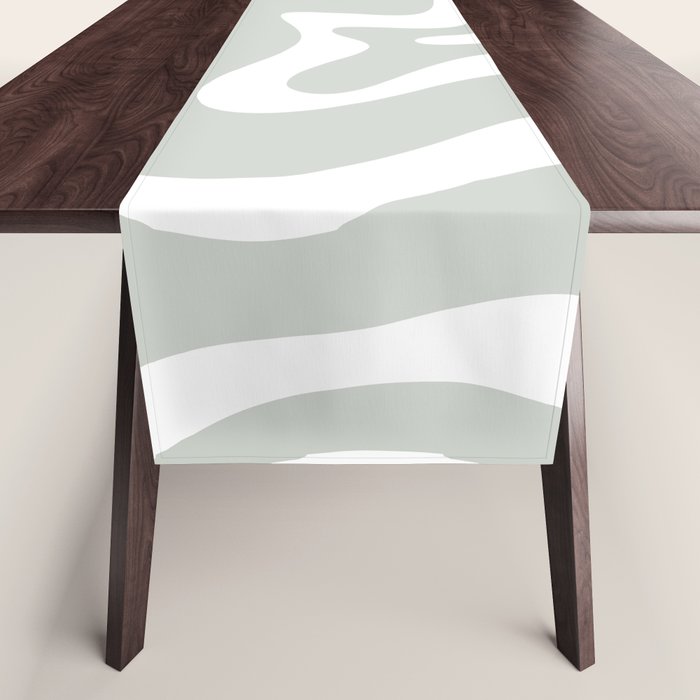 Liquid Swirl Abstract Pattern in Light Sage Gray and White Table Runner Gallery Image 1