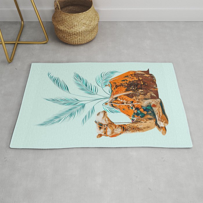 Camel Ride, Modern Bohemian Eclectic Animals, India Culture Travel Palm Desert Painting Rug Gallery Image 1