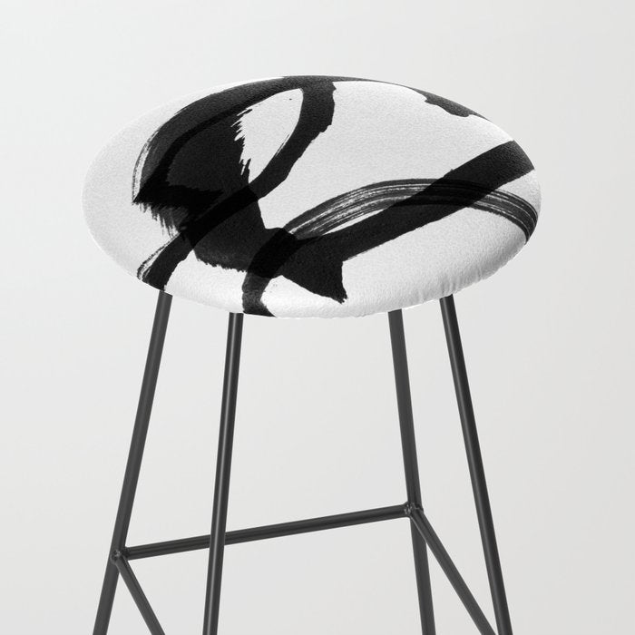Black and White Round Abstract Shapes Minimalist Ink Painting Stool Gallery Image 2