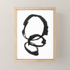 Black and White Round Abstract Shapes Minimalist Ink Painting Mini Art Print Gallery Image 1