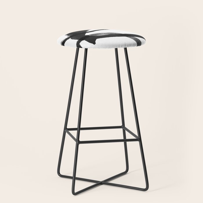 Black and White Round Abstract Shapes Minimalist Ink Painting Stool Gallery Image 1