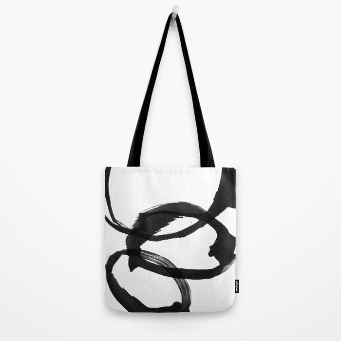 Black and White Round Abstract Shapes Minimalist Ink Painting Tote Bag Gallery Image 2