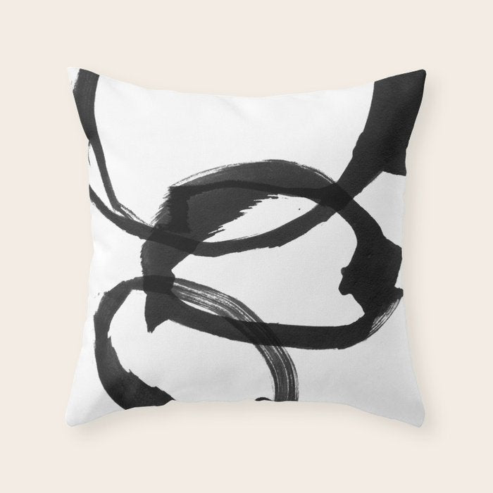 Black and White Round Abstract Shapes Minimalist Ink Painting Throw Pillow Gallery Image 6