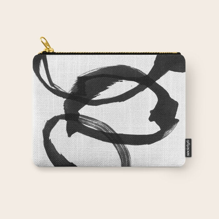Black and White Round Abstract Shapes Minimalist Ink Painting Carry All Pouch Gallery Image 1