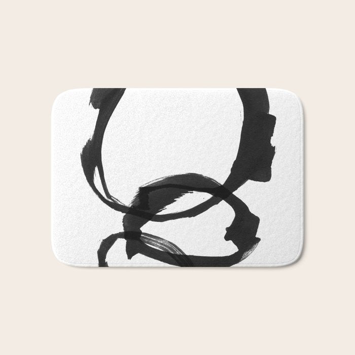 Black and White Round Abstract Shapes Minimalist Ink Painting Bath Mat Gallery Image 1