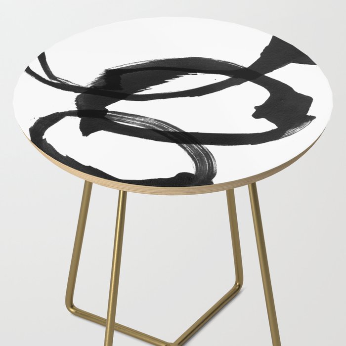 Black and White Round Abstract Shapes Minimalist Ink Painting Side Table Gallery Image 2