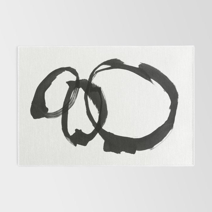 Black and White Round Abstract Shapes Minimalist Ink Painting Rug Gallery Image 2