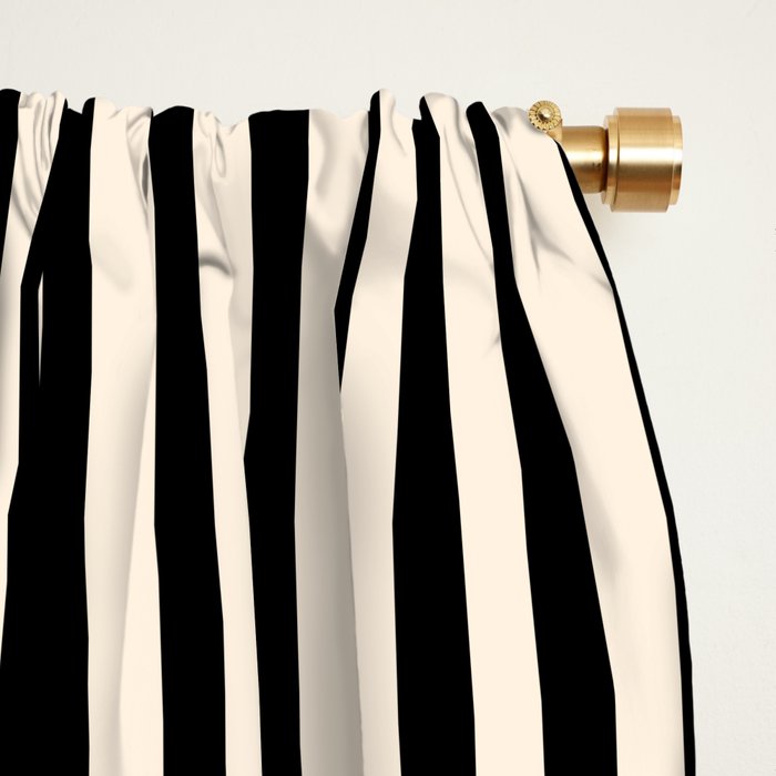 Fine Stripes Vertical Minimalist Pattern in Black and Almond Cream Window Curtain Gallery Image 2