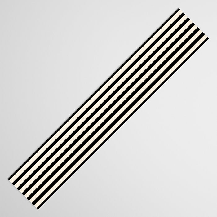 Fine Stripes Vertical Minimalist Pattern in Black and Almond Cream Table Runner Gallery Image 3