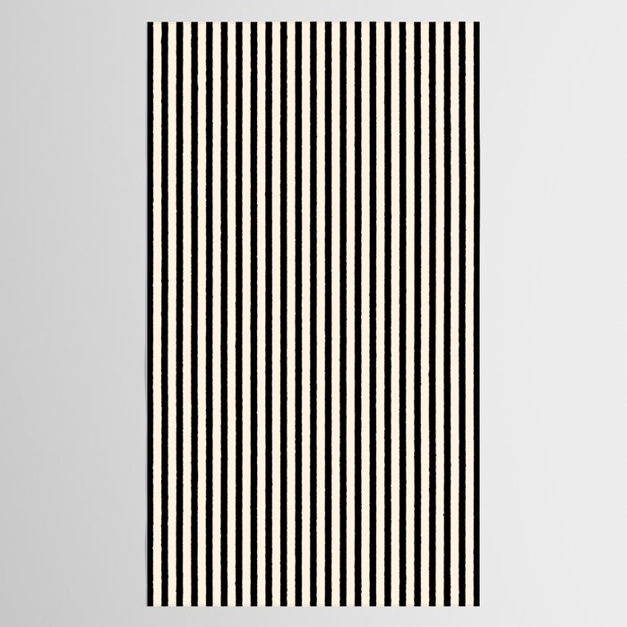 Fine Stripes Vertical Minimalist Pattern in Black and Almond Cream Tablecloth Gallery Image 2