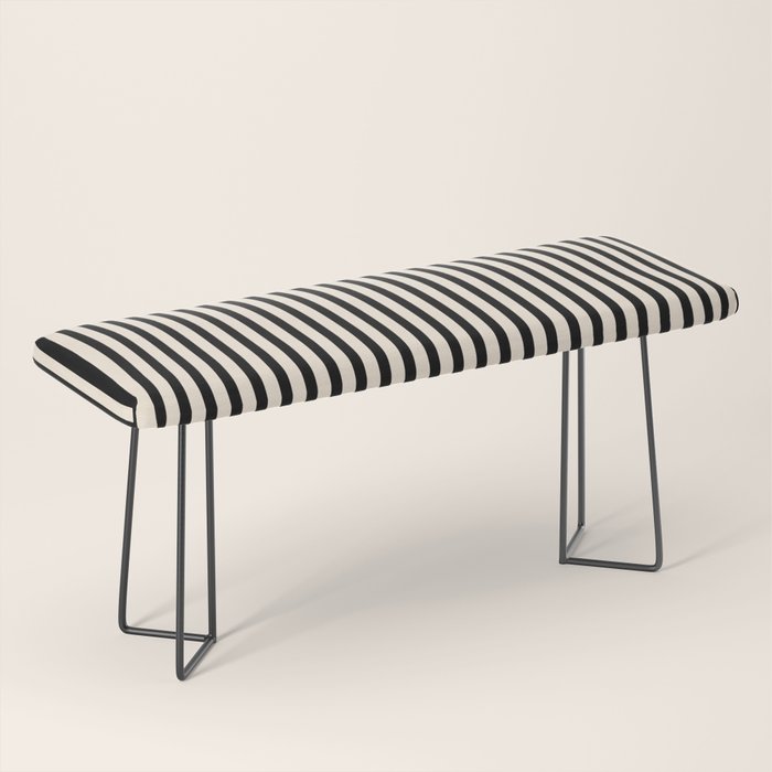 Fine Stripes Vertical Minimalist Pattern in Black and Almond Cream Bench Gallery Image 1