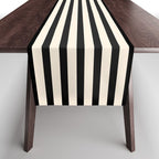 Fine Stripes Vertical Minimalist Pattern in Black and Almond Cream Table Runner Gallery Image 1