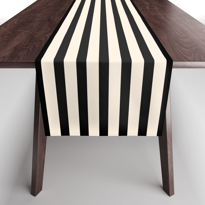 Fine Stripes Vertical Minimalist Pattern in Black and Almond Cream Table Runner Gallery Image 1