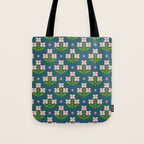 Retro Pink Floral Bunches - Green Pattern Tote Bag Gallery Image 1