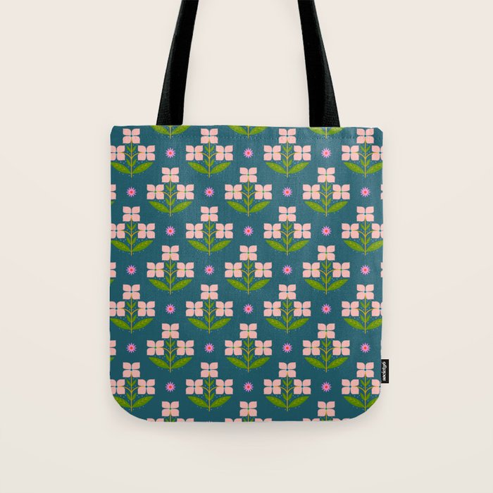 Retro Pink Floral Bunches - Green Pattern Tote Bag Gallery Image 1