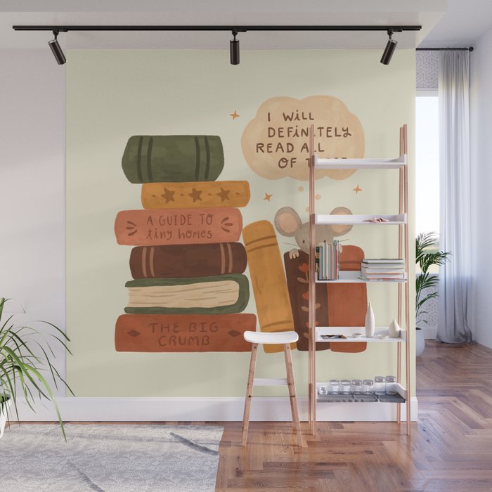 Mouse's Book Pile Wall Mural Gallery Image 1