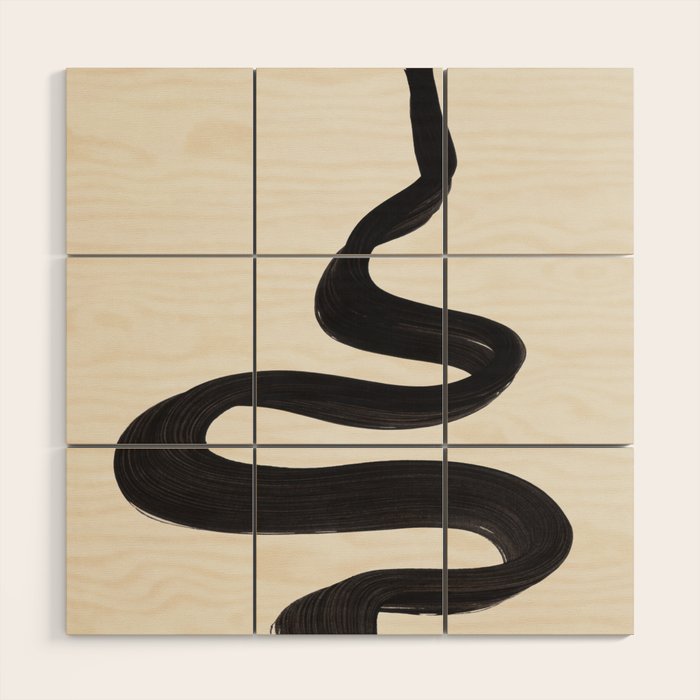 Minimalist Abstract Art Smoke Genie In The Lamp Mythical Magical Ink Art Black & White Wood Wall Art Gallery Image 1