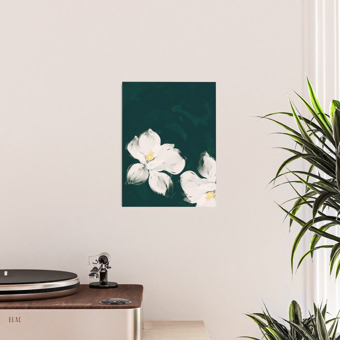 White Flowers On Green Poster Gallery Image 2
