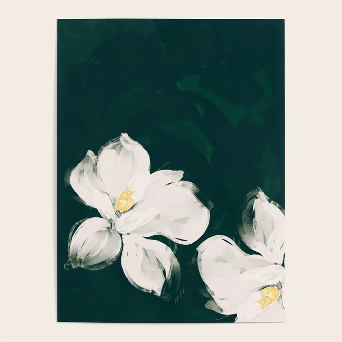 White Flowers On Green Poster Gallery Image 1