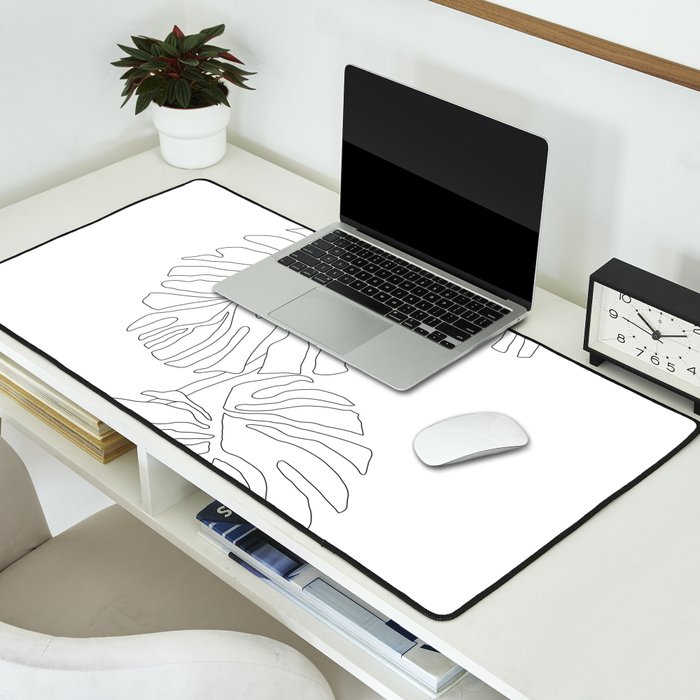 Monstera Leaf Line Drawing Desk Mat Gallery Image 2