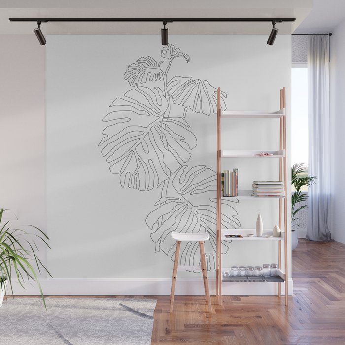 Monstera Leaf Line Drawing Wall Mural Gallery Image 1