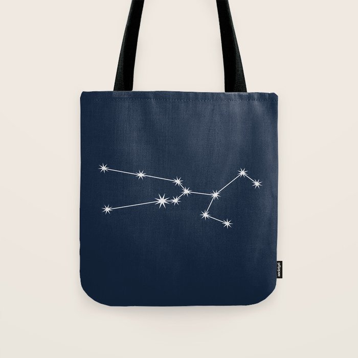 Taurus Zodiac Star Constellation Line Art Dark Blue Tote Bag Gallery Image 1