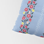 Vintage Posey Stripe Floral on Blue Linen Pillow Sham Gallery Image 4