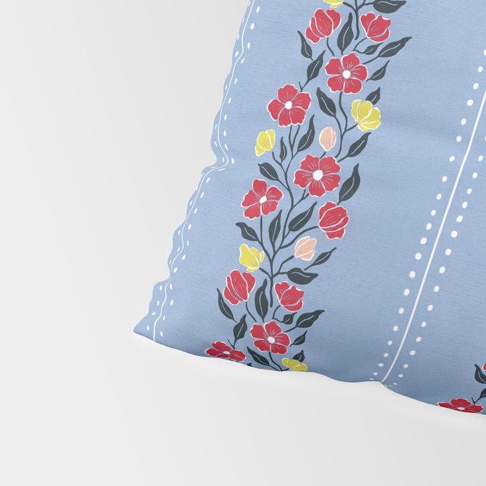 Vintage Posey Stripe Floral on Blue Linen Pillow Sham Gallery Image 4