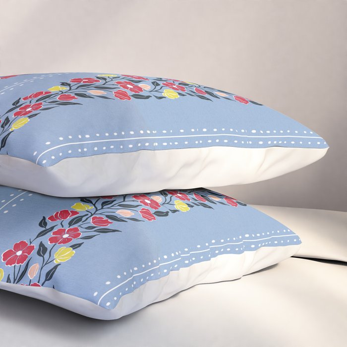 Vintage Posey Stripe Floral on Blue Linen Pillow Sham Gallery Image 3