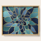 Festive, Floral Prints, Navy Blue, Teal and Gold Serving Tray Gallery Image 1