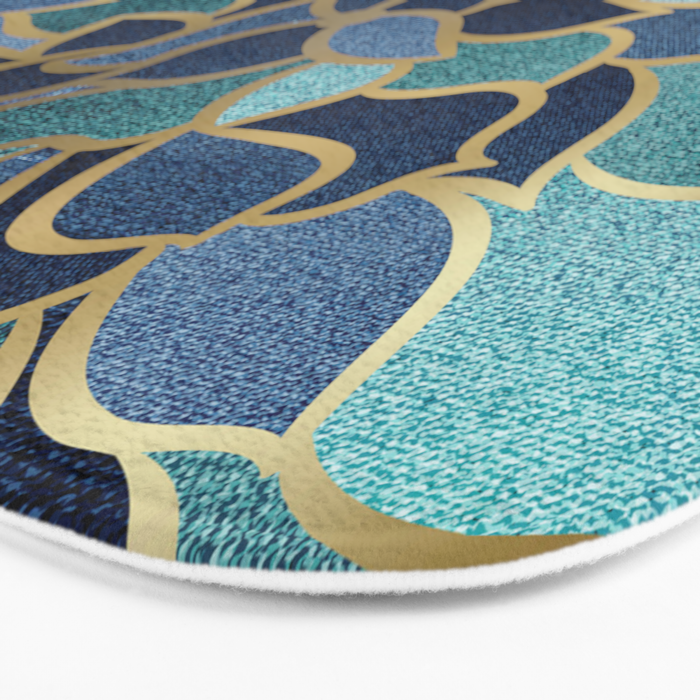 Festive, Floral Prints, Navy Blue, Teal and Gold Bath Mat Gallery Image 3