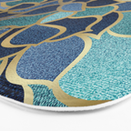 Festive, Floral Prints, Navy Blue, Teal and Gold Bath Mat Gallery Image 3
