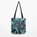 Festive, Floral Prints, Navy Blue, Teal and Gold Tote Bag Gallery Image 2