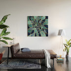Festive, Floral Prints, Navy Blue, Teal and Gold Wood Wall Art Gallery Image 2
