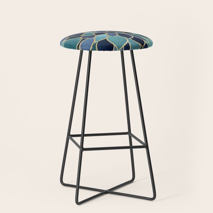 Festive, Floral Prints, Navy Blue, Teal and Gold Stool Gallery Image 1