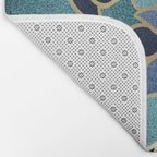 Festive, Floral Prints, Navy Blue, Teal and Gold Bath Mat Gallery Image 2