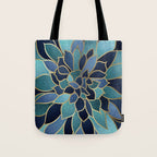 Festive, Floral Prints, Navy Blue, Teal and Gold Tote Bag Gallery Image 1