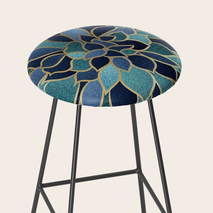 Festive, Floral Prints, Navy Blue, Teal and Gold Stool Gallery Image 2