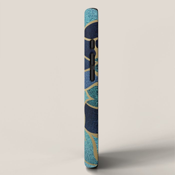 Festive, Floral Prints, Navy Blue, Teal and Gold iPhone Case Gallery Image 2